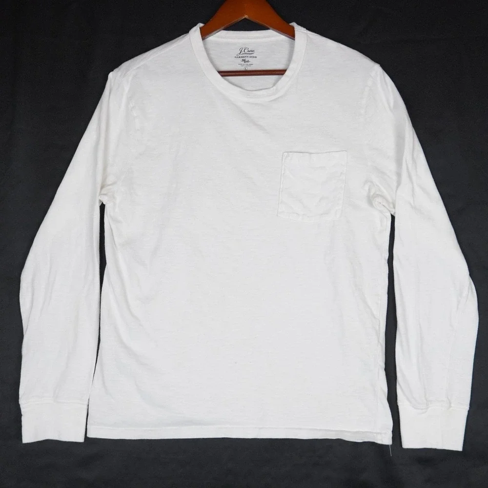 J. Crew Slub Cotton Yarns Long Sleeve Pocket Tee Mens L White Garment Dyed Shirt